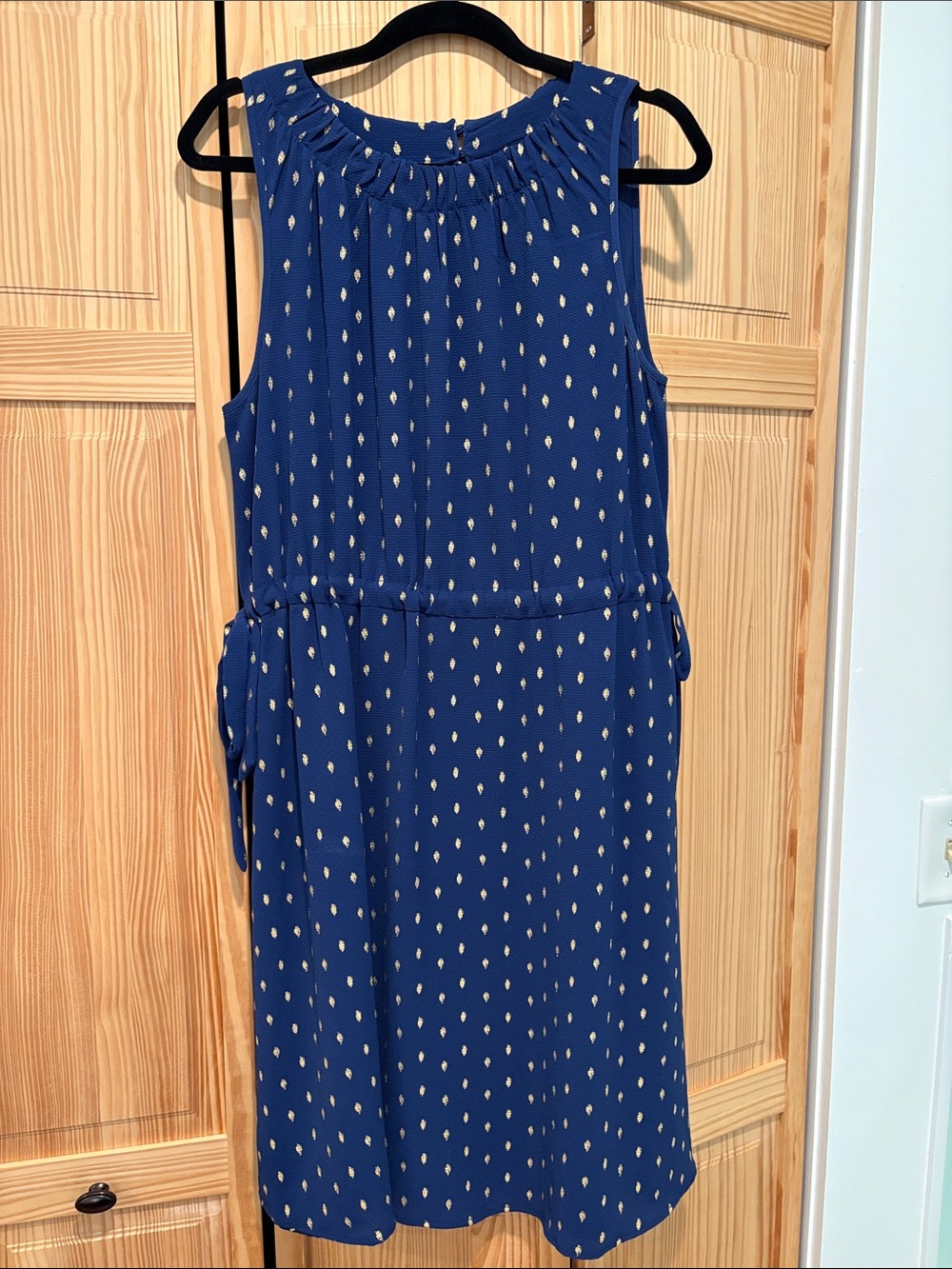 Juicy Couture Blue Sleeveless Dot-Print Midi Dress with Gold Accents